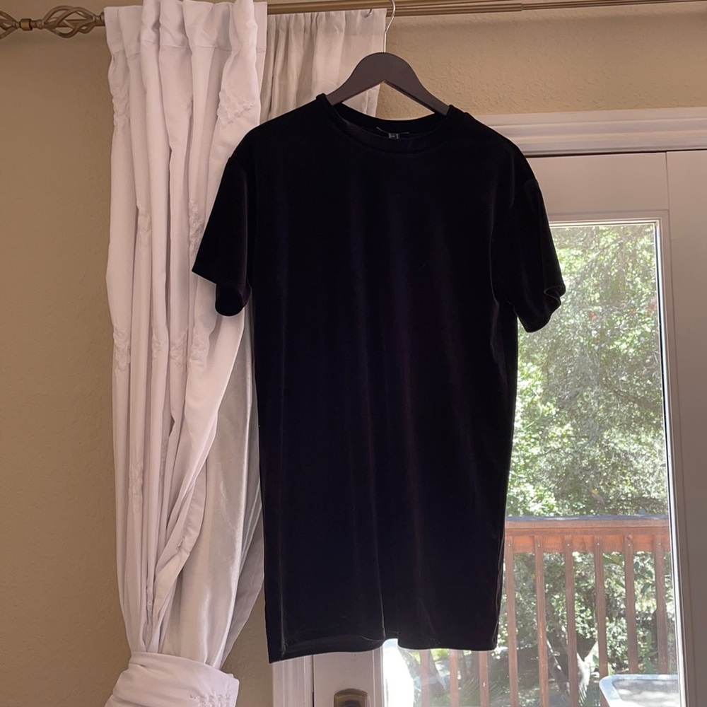 Black T-Shirt Dress- All Velvet- Minidress- MEDIUM